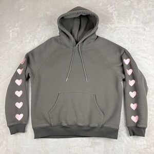 Dandy Worldwide Hoodie Women S Charcoal Pink Heart Sleeves Oversized Sweatshirt
